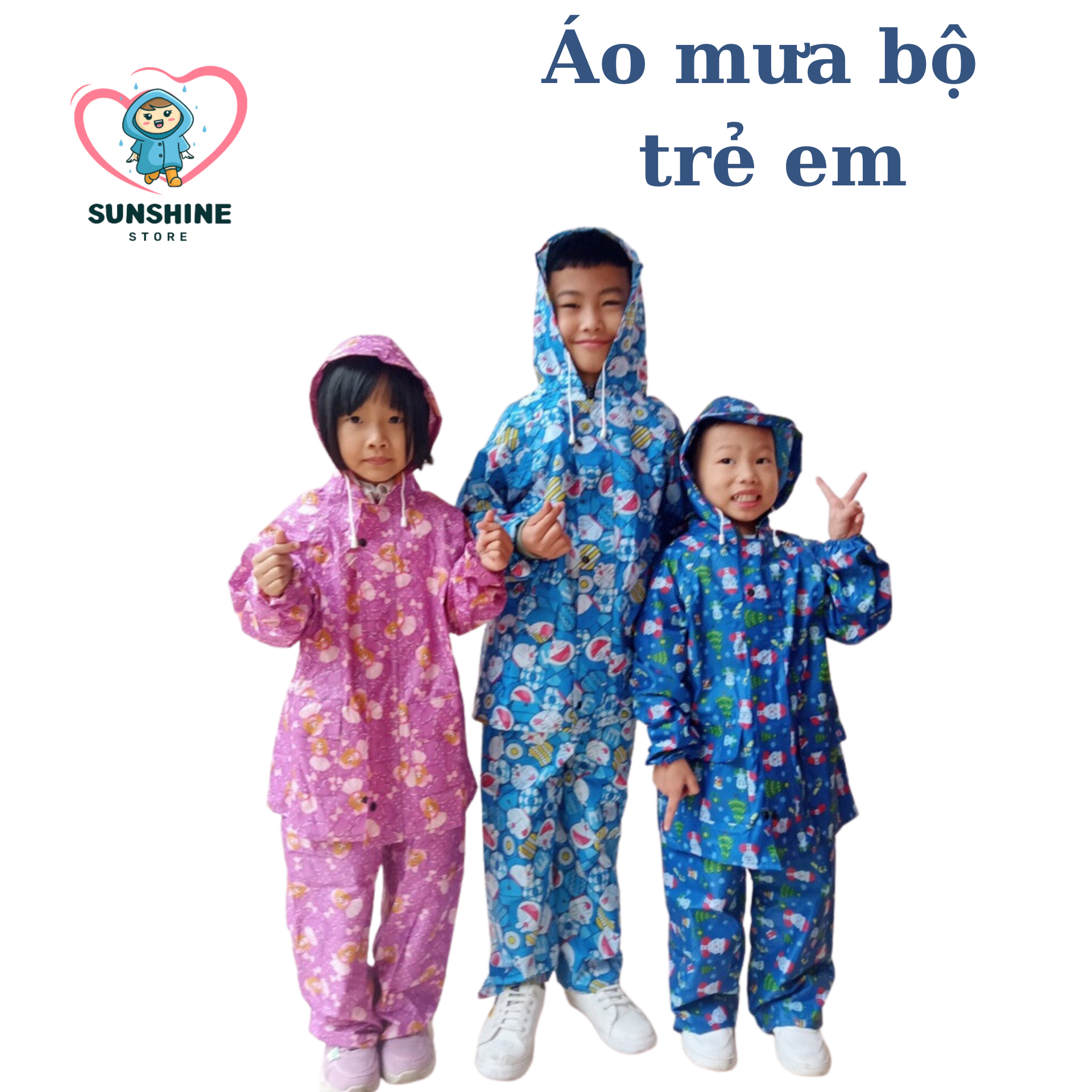 [HCM]Áo mưa bộ trẻ em vải dù nhiều họa tiết ( từ 3 đến 10 tuổi )