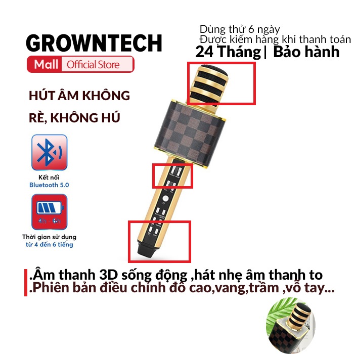 Micro karaoke bluetooth GROWNTECH SD18 mic hát kèm loa âm thanh chuẩn, bass tốt dòng 2022