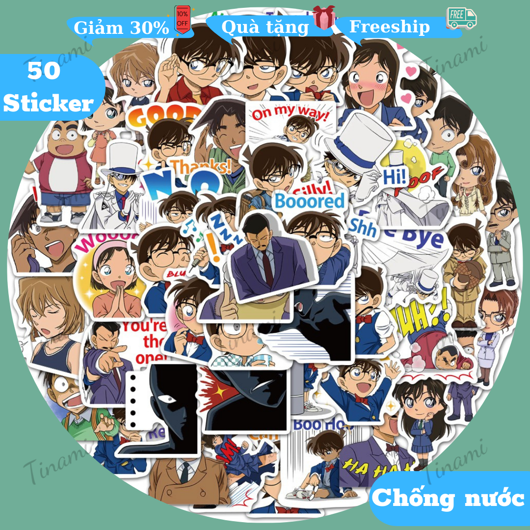 50 Sticker anime manga Conan thám tử lừng danh hình dán chống thấm nước