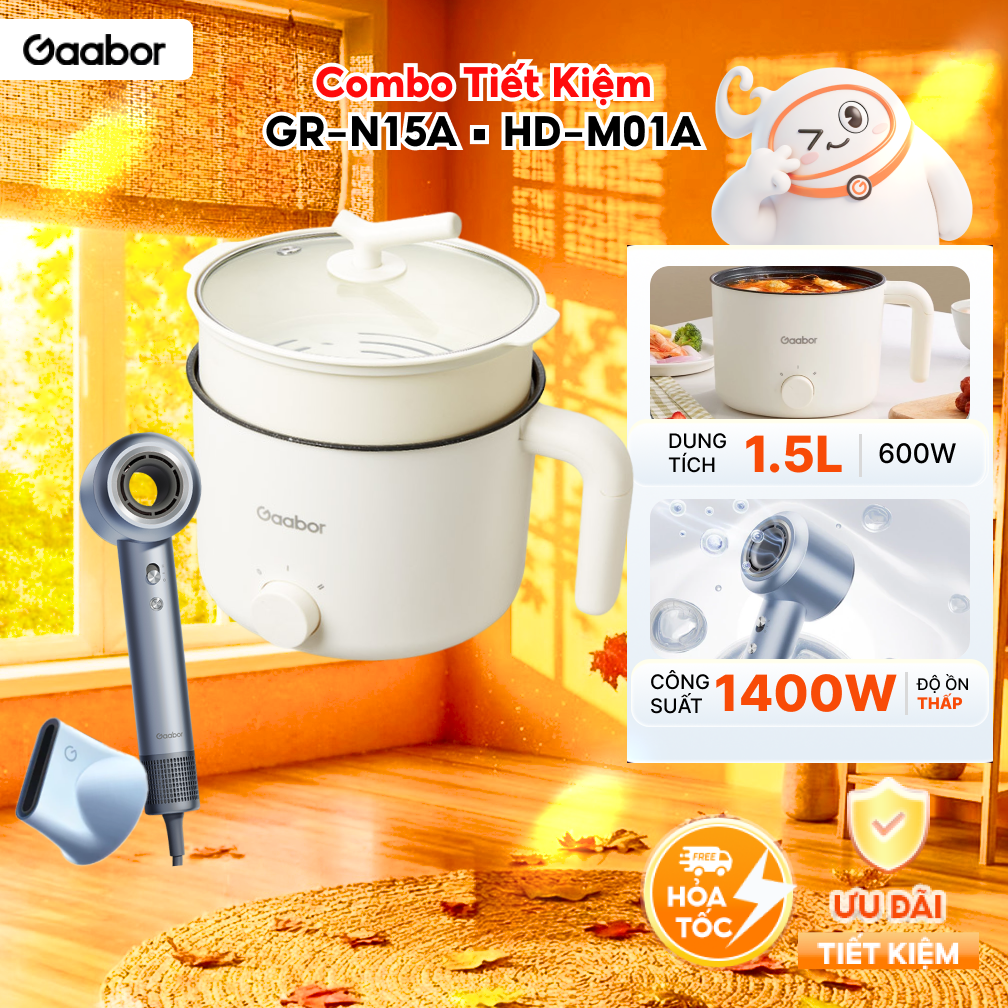 Combo 023 Nồi điện đa năng Gaabor GR-N15A lẩu điện và Máy Sấy Tóc Ion Giảm Hư Tổn Tóc Cao Cấp HD-M01A màu xanh - Bảo hành 12 tháng 1 đổi 1