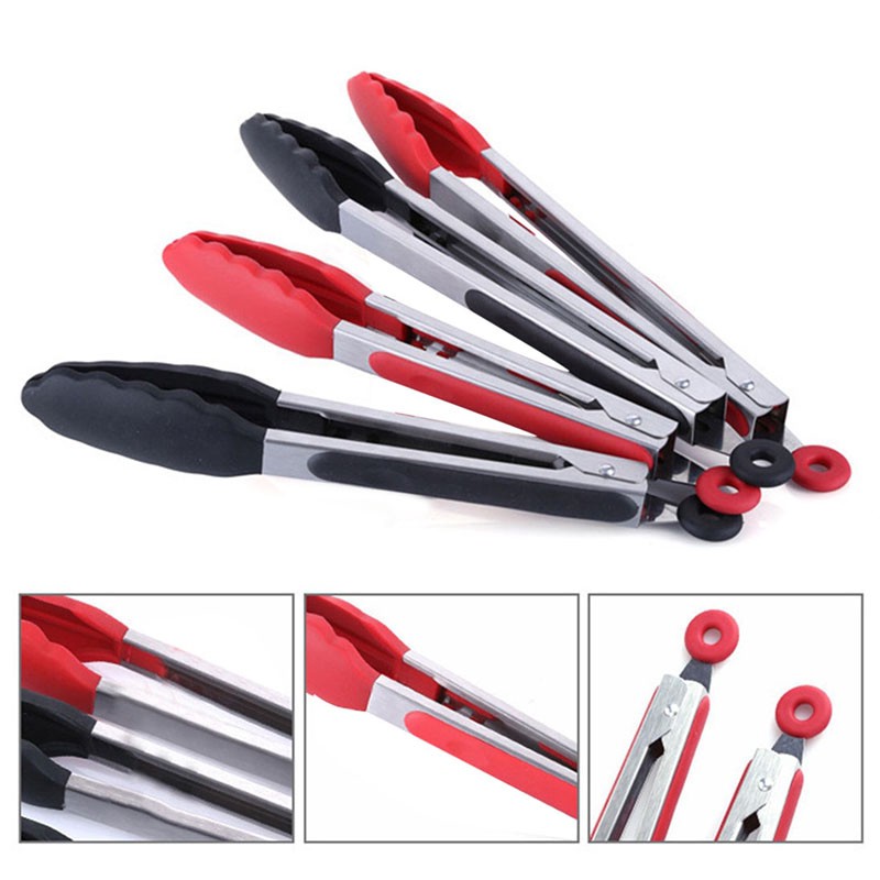 KẸP GẮP ĐỒ ĂN INOX  ĐẦU SILICON CHỊU NHIỆT 28 CM
