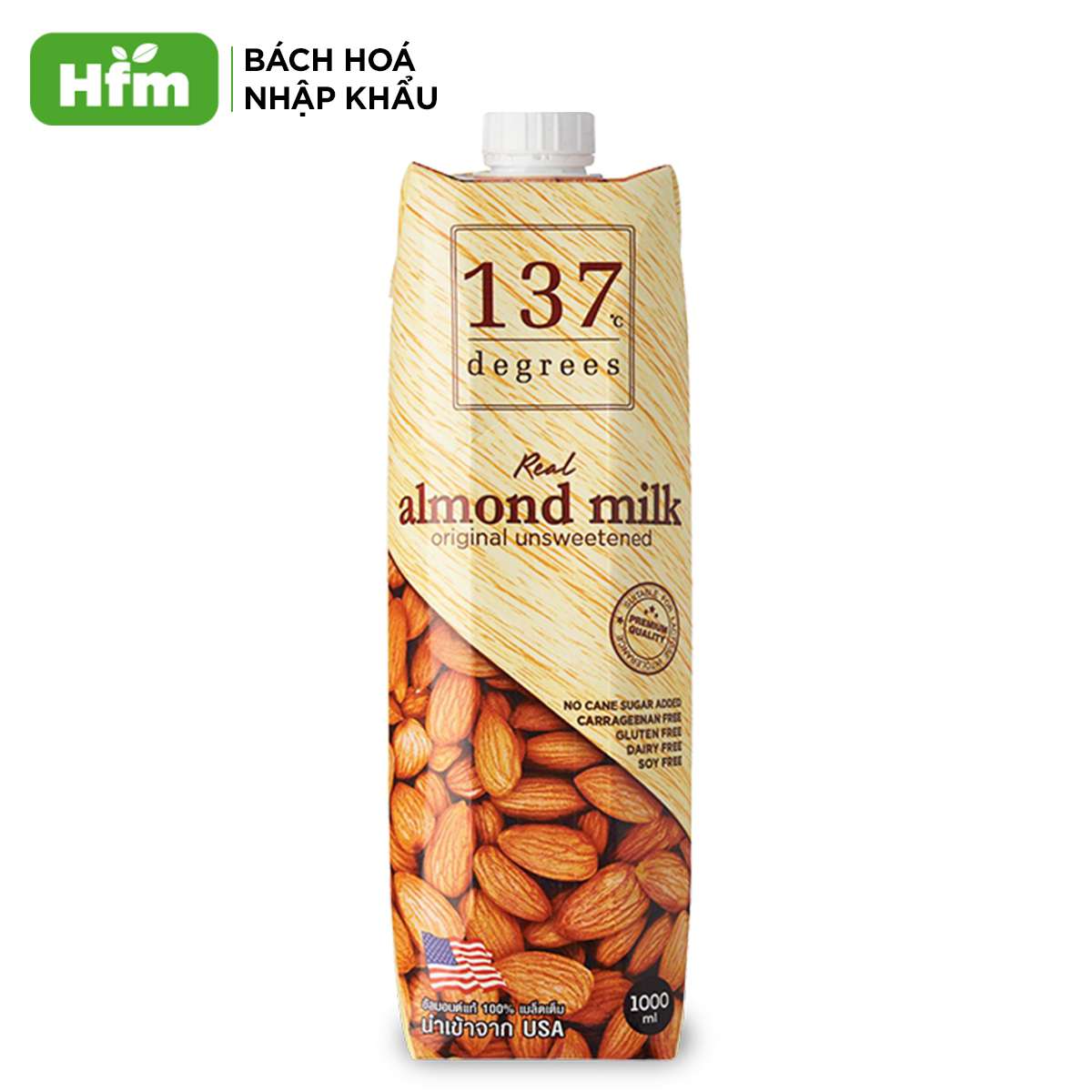 [HỘP 1 LÍT] Sữa Hạt Hạnh nhân Không Ngọt 137 DEGREES 1000ml, thành phần 99% từ hạt tươi Chính Hãng Thái Lan Dinh Dưỡng Healthy