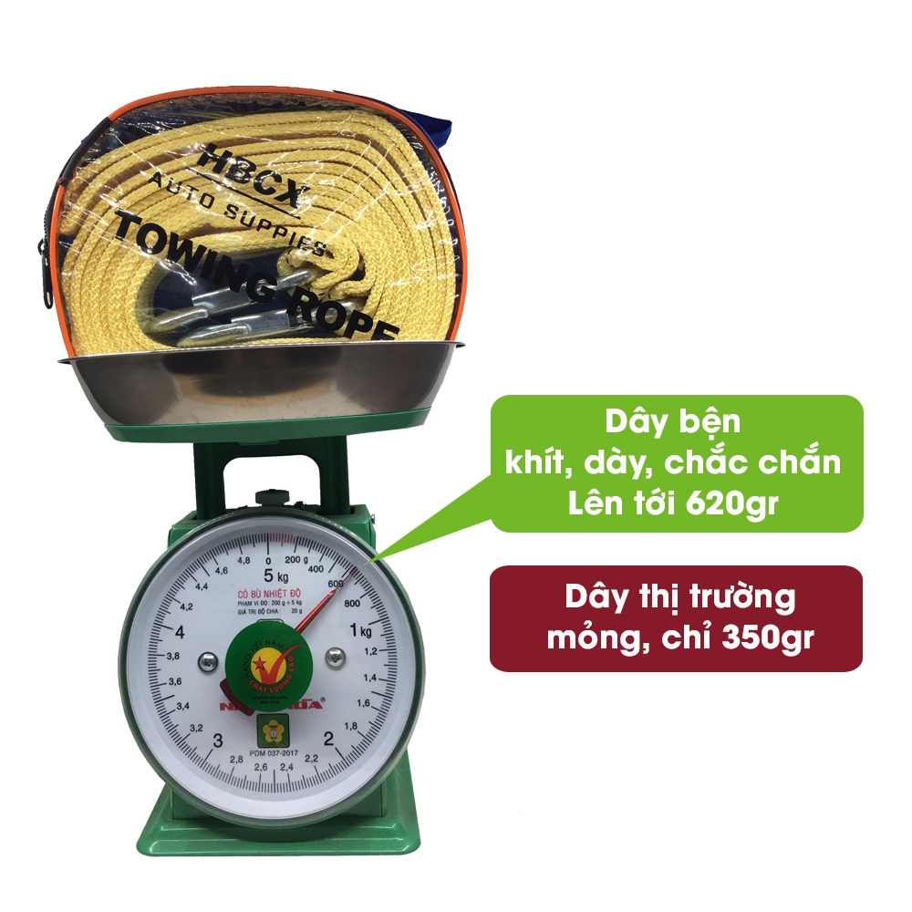 Bộ dây cáp kéo tời ô tô cứu hộ ô tô tải trọng 5 tấn, dây dù kéo cho xe oto 4-9 chỗ, phụ kiện xe hơi Tâm Luân