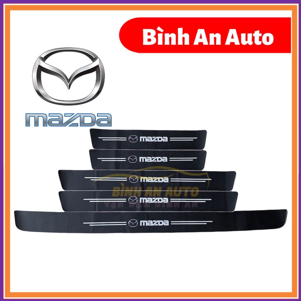 MAZDA - BỘ MIẾNG Dán Chống Trầy Xước Có Logo Hãng MAZDA Bảo Vệ Bậc Cửa Và Dán Cốp Xe Hơi, Xe Ô Tô Bằng Sợi Carbon