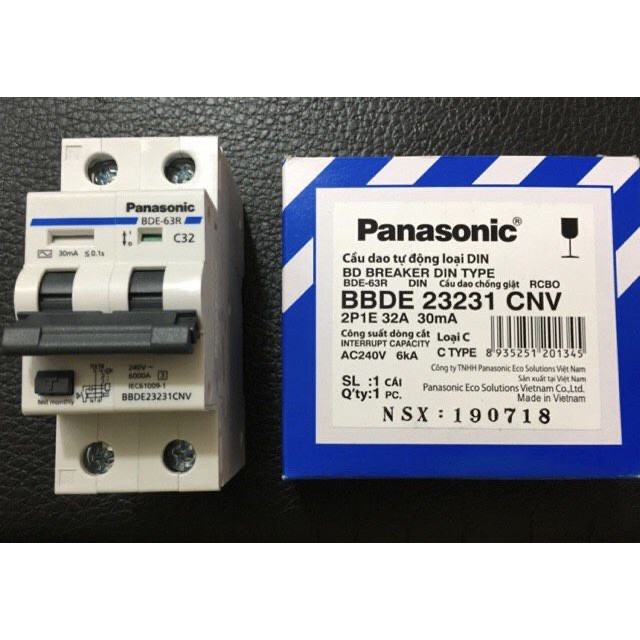 Cầu dao panasonic bảo vệ quá tải, ngắn mạch & chống rò, chống giật rcbo: 20a, 25a, 32a, 40a, 50a, 63a - hàng chính hãng