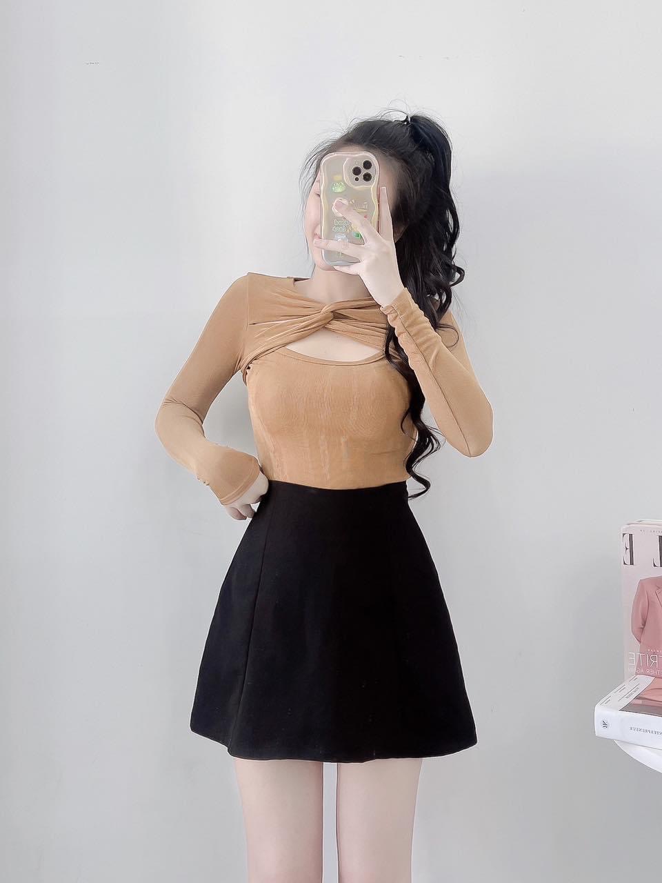 Áo Thun Nữ, Áo Kiểu Nữ, Tay Dài, Soán Cổ, Áo Hở Ngực Vải Gân Co Giãn Tốt, Ôm Body Mẫu mới mềm mịn mát, phối đồ siêu xinh, đi cafe, đi chơi đều xinh