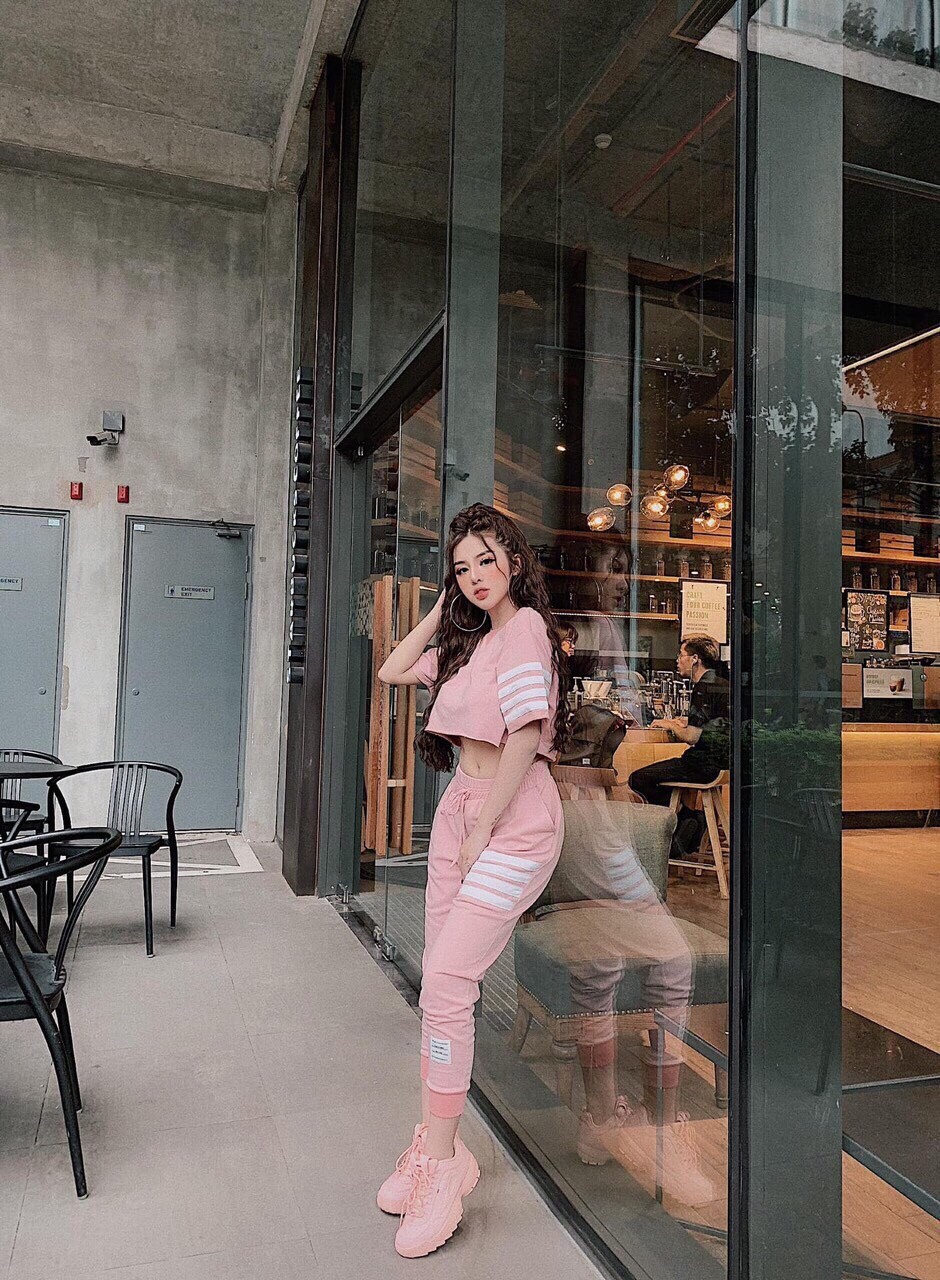 Sét bộ thun thể thao crotop viền sọc hai bên tay hot trend ttsa0614