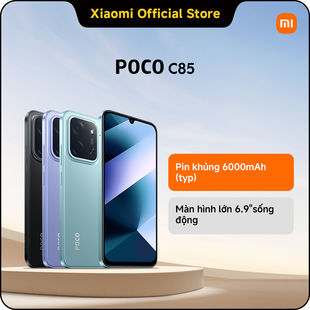 Poco C85 |   Huge Battery 6000Mah (Typ) |   Up to 22 Hours of Watching Videos |   Vivid 6.9" Large Screen |   High Refresh Rate up to 120Hz |   33W Fast Charging |   The Battery Reaches 50% after 31 Minutes of Charging |   Powerful Eight-Core Processor |