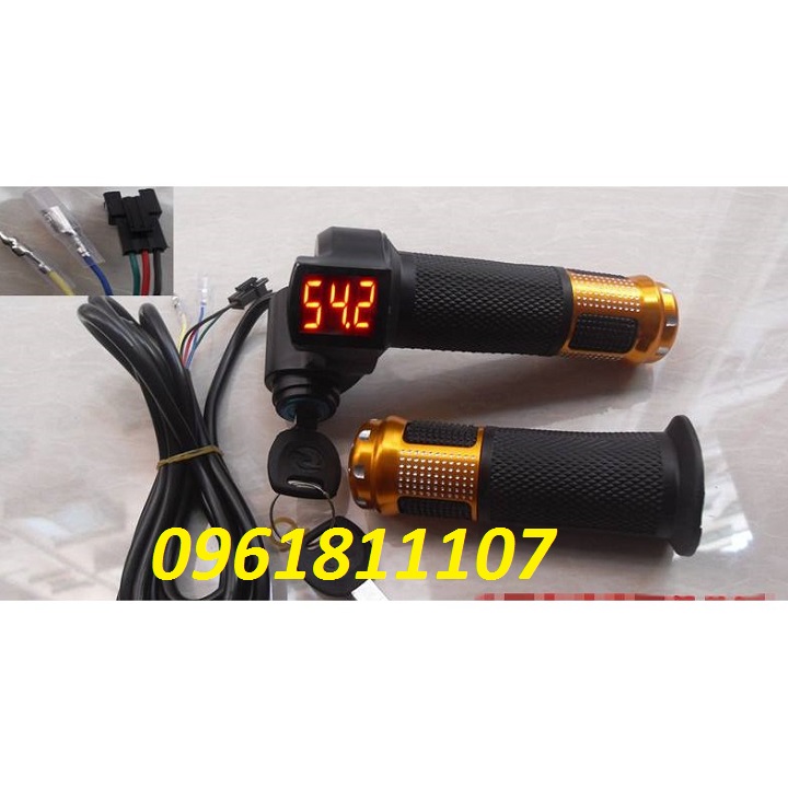 Tay ga đa năng xe điện 0-99V chế xe điện, tay ga có hiền thị mức pin, tay ga hiển thị vol có khóa