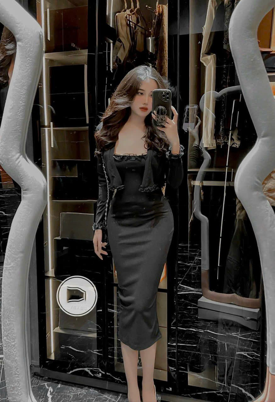 Set đầm 2s ôm body mix áo khoác tay dài hot hit