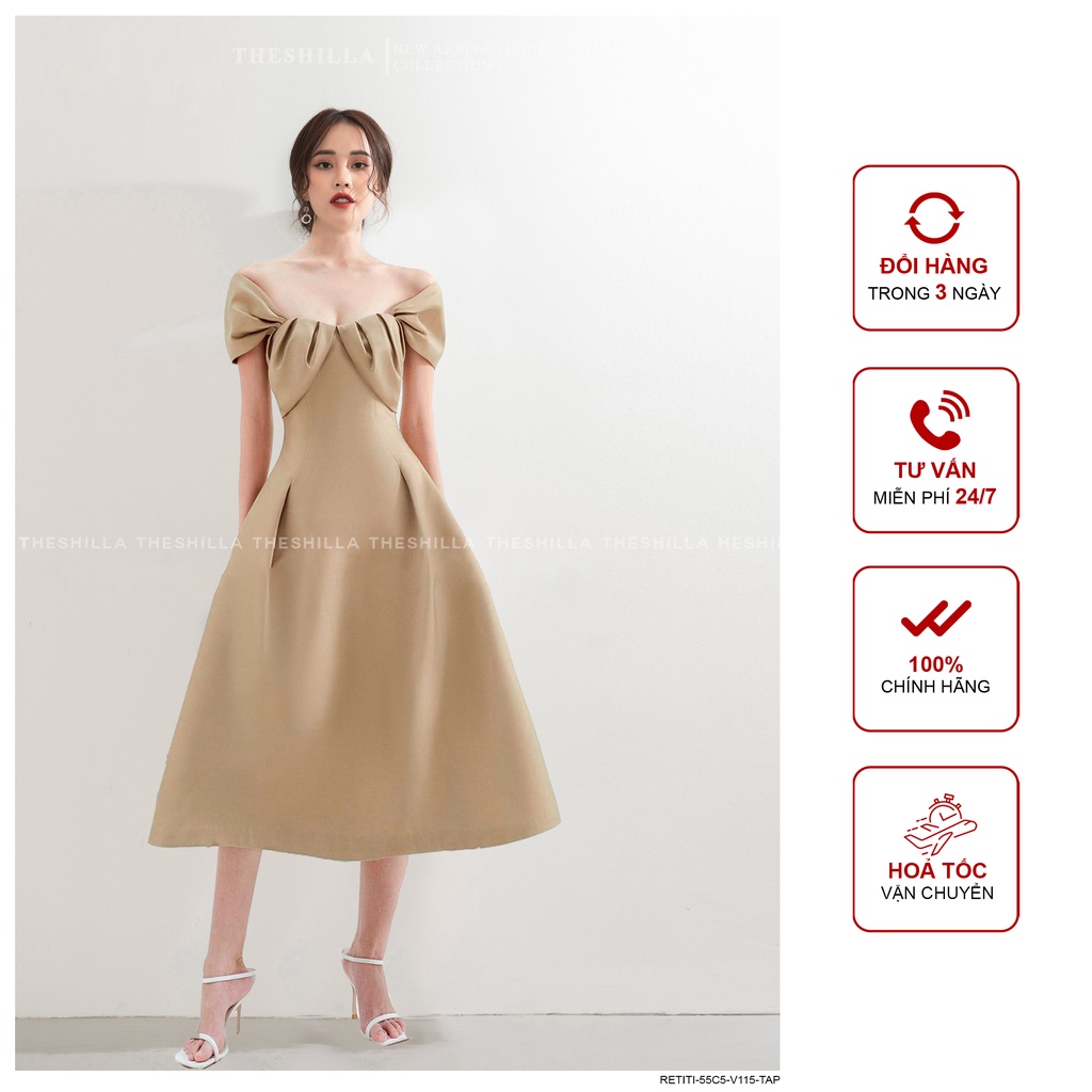 Váy thiết kế cao cấp màu vang tay con form dài chiết eo sang trọng [ Có video + Ảnh thật ] The Shilla - Retiti-55C5