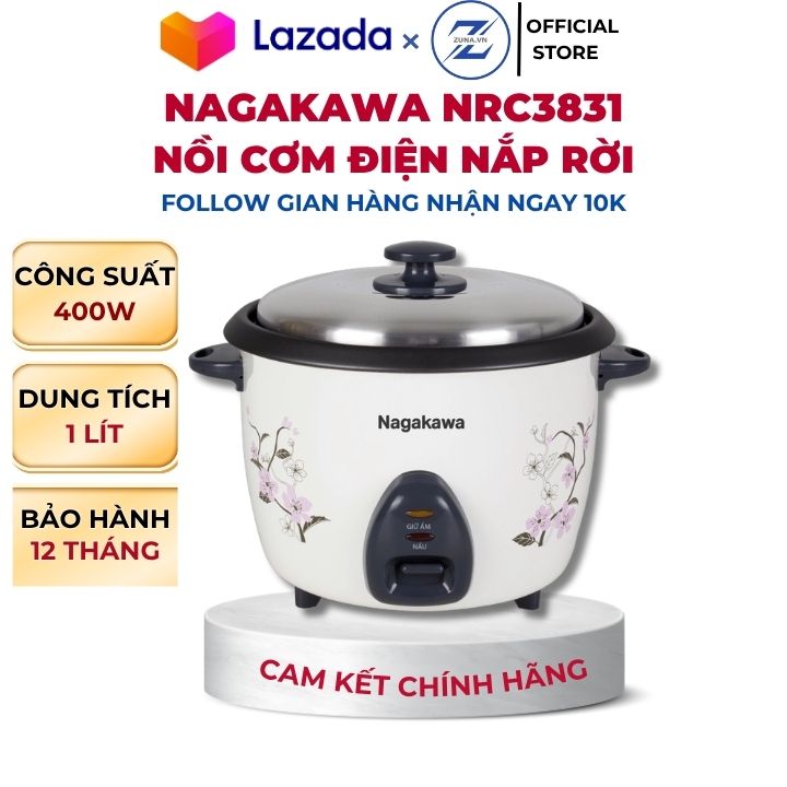 Nồi cơm điện nắp rời Nagakawa 1L NRC3831 - Bảo hành 12 tháng