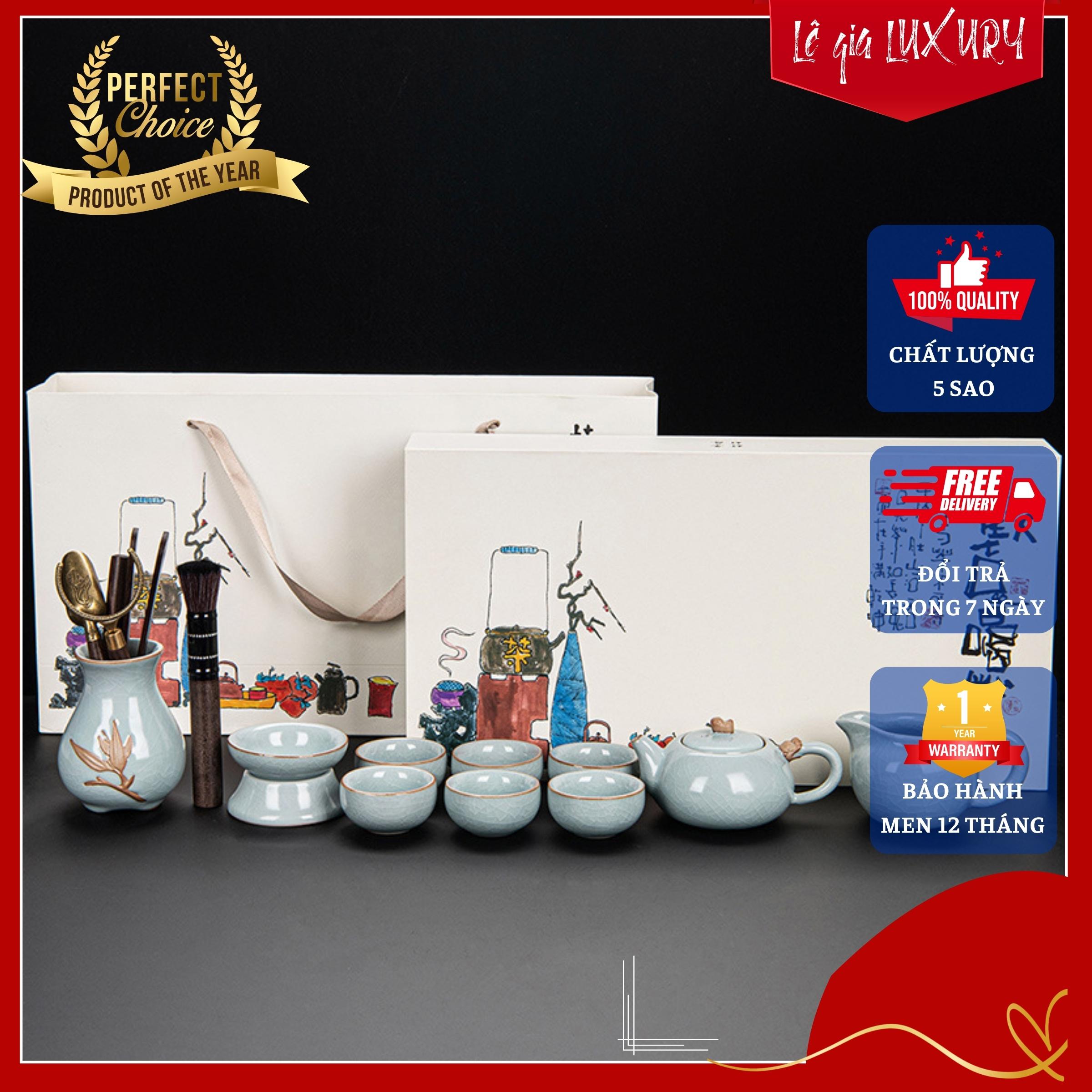 Bộ ấm chén uống trà cao cấp Men rạn, Bộ ấm chén trà đạo phong cách Nhật Bản, Bộ ấm chén cao cấp tinh tế, Bộ ấm chén Tân Cổ Điển