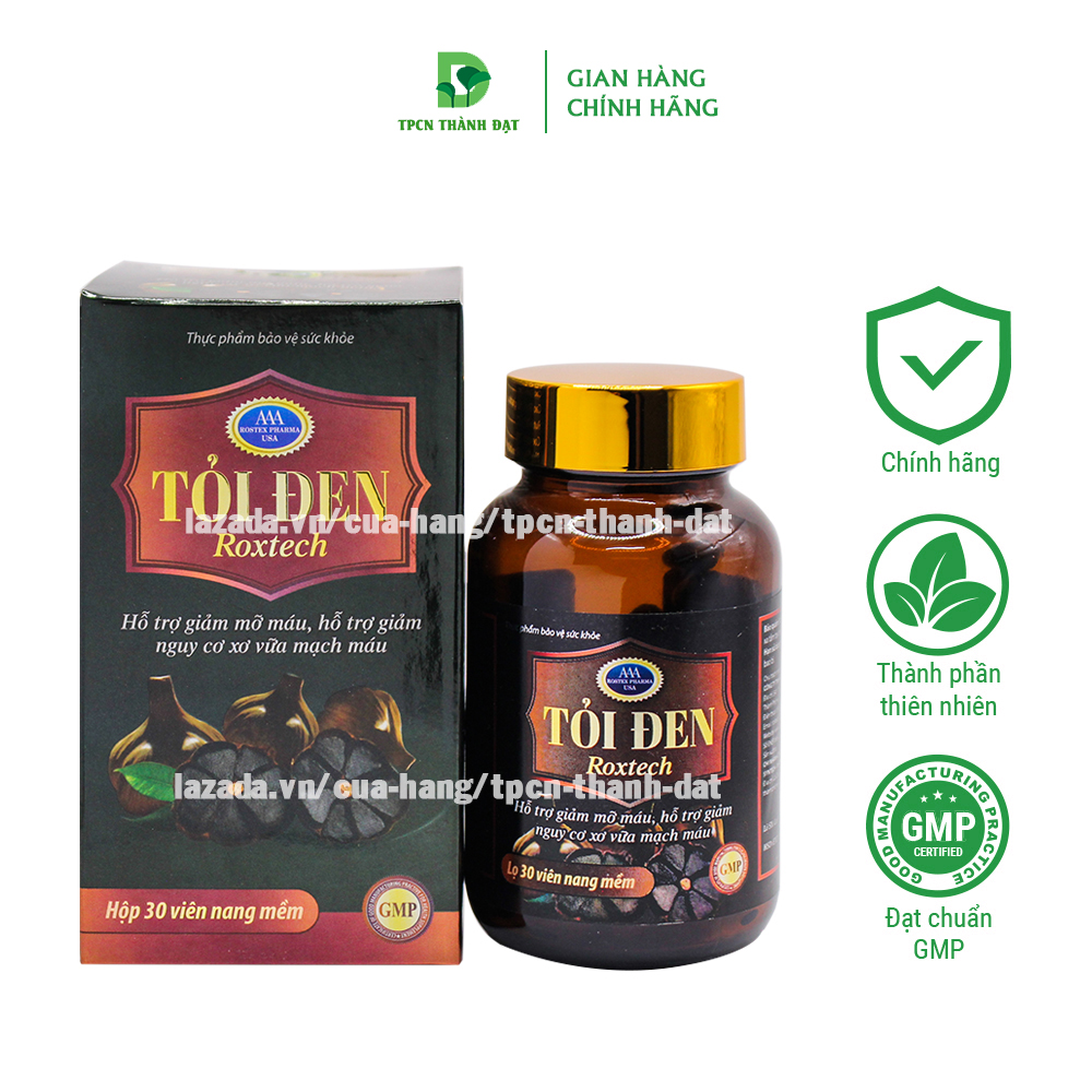 Viên uống Tỏi Đen Roxtech hỗ trợ giảm mỡ máu, giảm nguy cơ xơ vữa mạch máu - Chai 30 viên