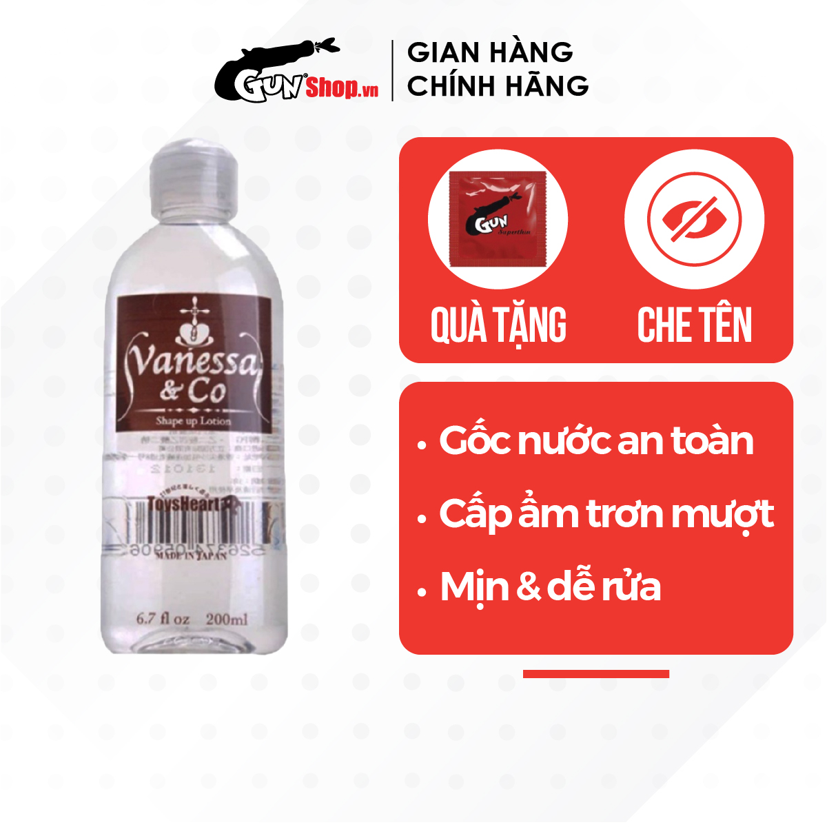 Gel bôi trơn siêu mượt cấp ẩm cao VanessaCo - Chai 200ml | GUNSHOP VIỆT NAM