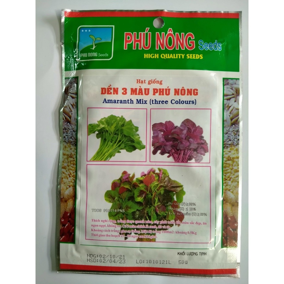 Gói 50gram hạt giống dền 3 màu phú nông, chịu nhiệt, thân mềm, không xơ