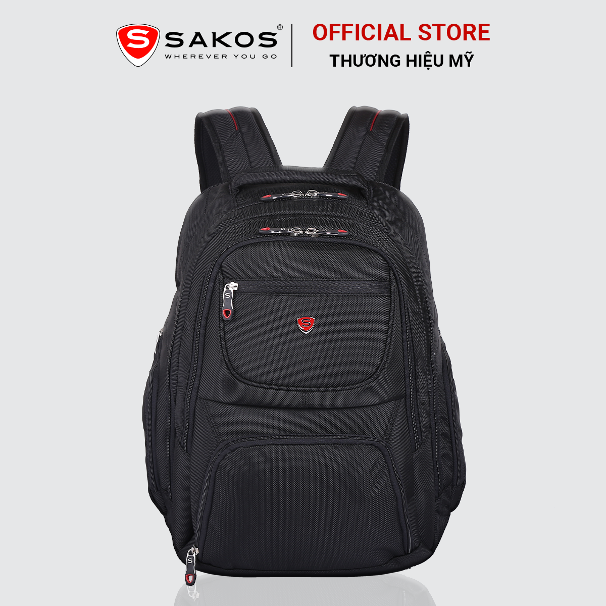 Balo du lịch cao cấp  SAKOS ATOM 15.6 inch - Chất liệu Polyeste trượt nước, bền màu, Thiết kế nhiều ngăn, tiện lợi.