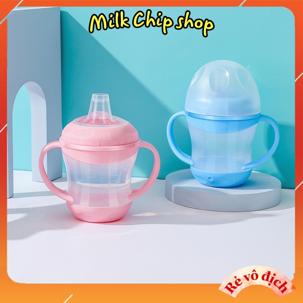 Bình tập uống nước cho bé chống nhỏ giọt, núm ti mỏ vịt, có tay cầm tiện dụng A030