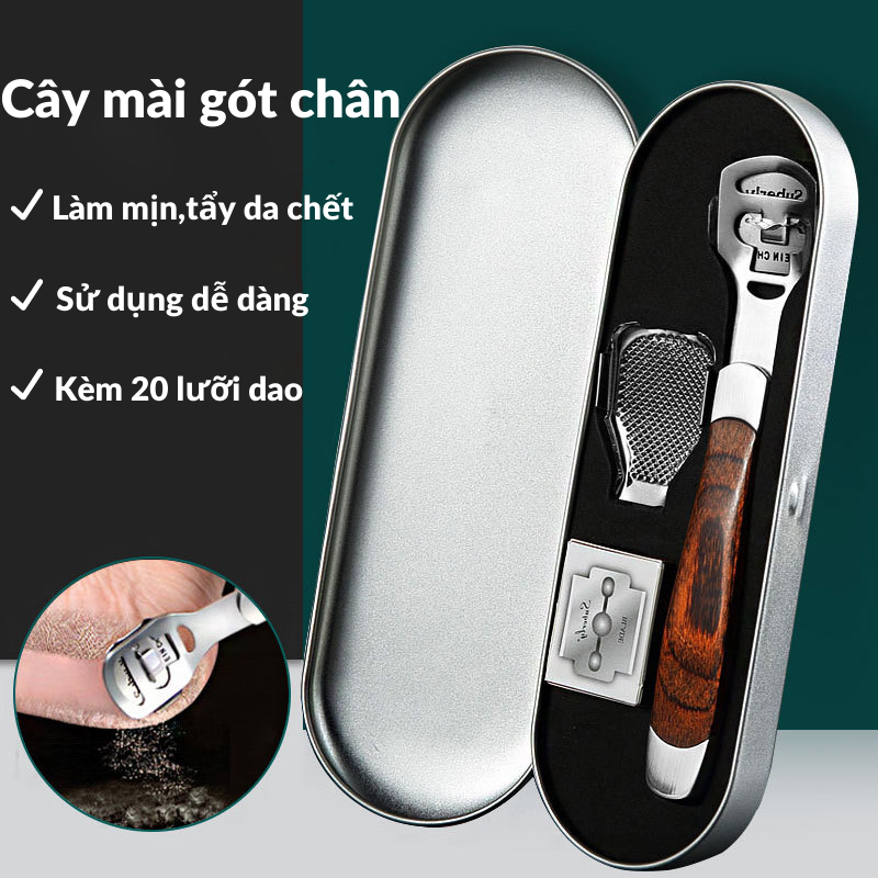 Cây bào nạo gót chân tẩy da chết , dụng cụ mài gót chân 2in1 kèm 20 lưỡi dao tiện lợi