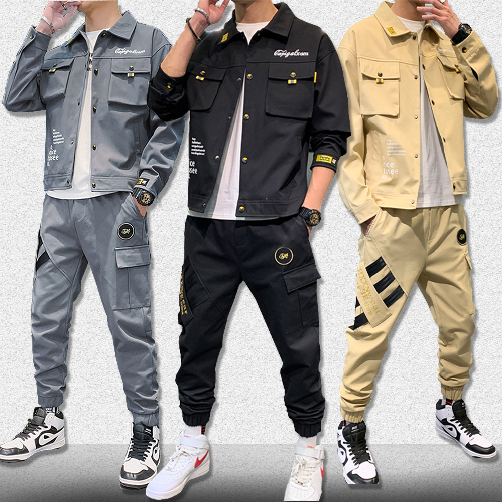 Bộ Đồ Nam Thu Đông Áo Khoác Nhẹ Cài Cúc Túi Hộp Kết Hợp Quần Jogger Bo Gấu Phối Sọc Cá Tính Hot Trend Thời Trang FASHION4MENHCM SET 90000124