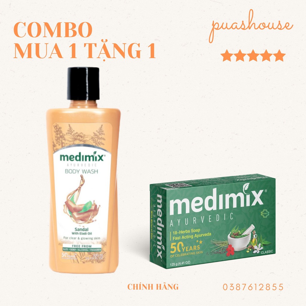 COMBO SỮA TẮM MEDIMIX - XÀ PHÒNG MỜ THÂM, MỤN, SÁNG DA ẤN ĐỘ 300ML