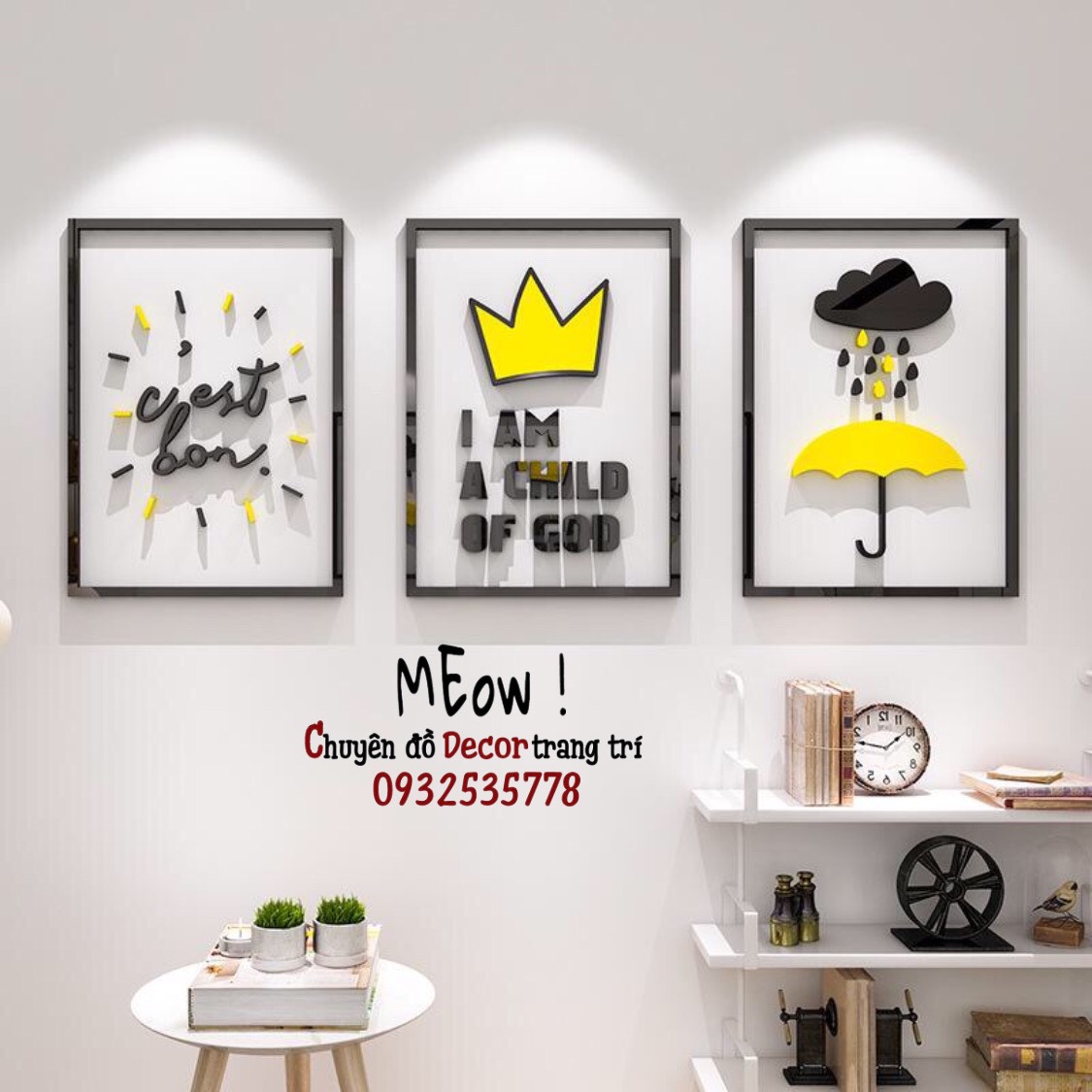 Tranh 3D mica dán tường, dán cửa kính, Mẫu Set 3 Tranh