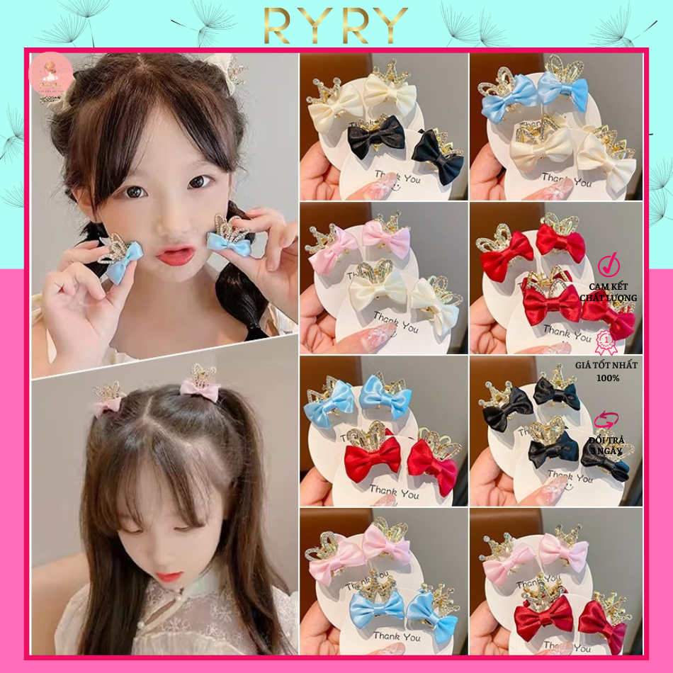 Set 2 Kẹp Tóc Nơ Nhỏ Xinh Kiểu Công Chúa Đáng Yêu Kiểu Dáng Hàn Quốc