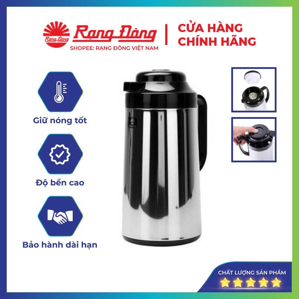 Phích đựng nước nóng 1 lít, bình thuỷ có nút ấn Rạng Đông, pha cafe, cao cấp, Model RD 1040 ST2