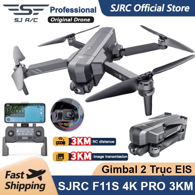 NEW 2021 BAY 3KM - Flycam SJRC F11S 4K Pro GPS Máy Bay Không Người Lái Wifi 5G Camera 4K Chống rung 2 Trục, Bay xa 3000m, Thời gian bay lên tới 25 phút - Chính Hãng