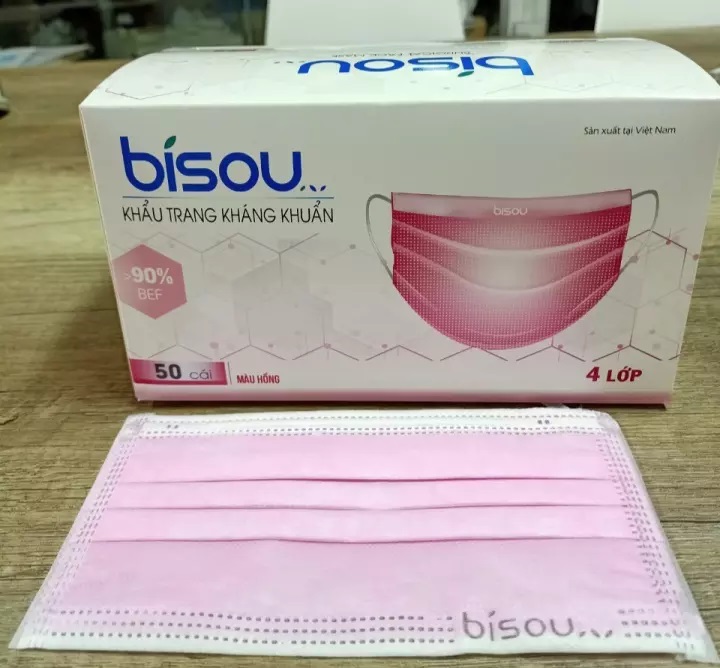 KHẨU TRANG Y TẾ BISOU, 4 LỚP, KHÁNG KHUẨN, 50C/HỘP