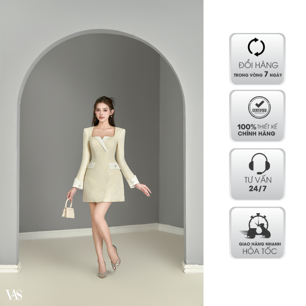 Váy nữ VANANHSCARLET Vest dài tay 2 hàng cúc