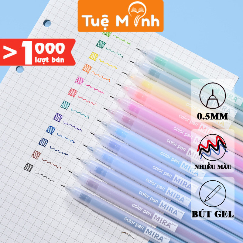 Bút gel ngòi 0.5mm Mira nhiều màu tùy chọn nét mượt, VPP TUE MINH bút viết calligraphy chất lượng