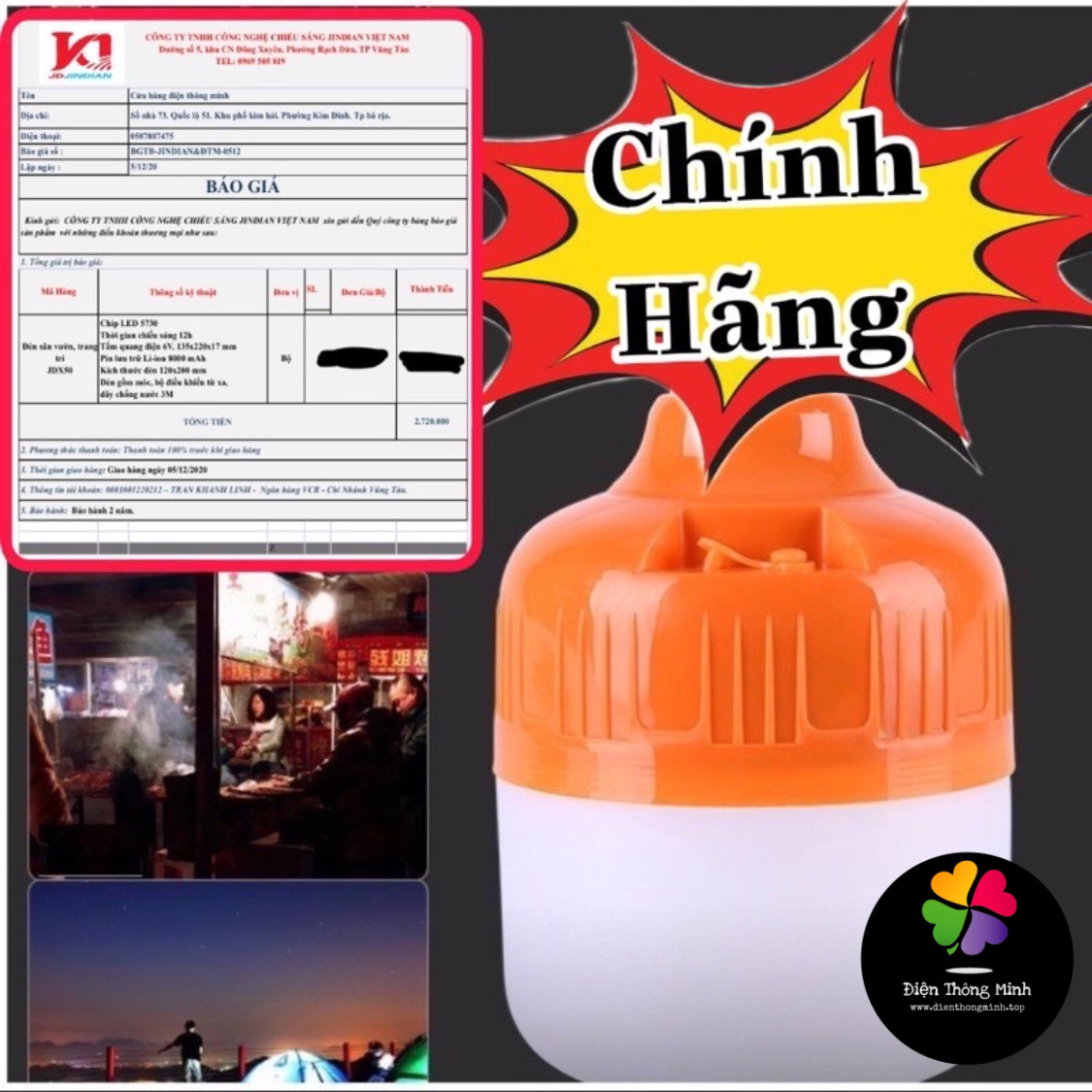 Đèn Bulb năng lượng mặt trời JinDian 50w JD-X50 - Thắp sáng căn nhà bạn - điện thông minh