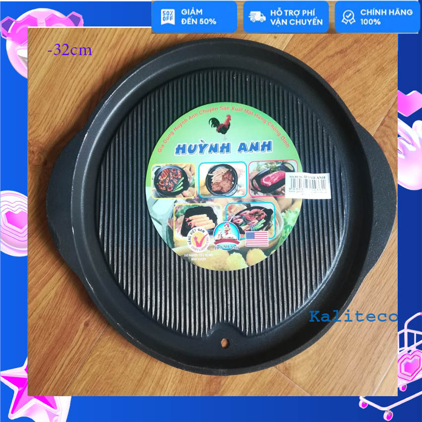 Chảo Nướng  Men Gang Tròn Chống Dính Loại Mới Huỳnh Anh 32cm