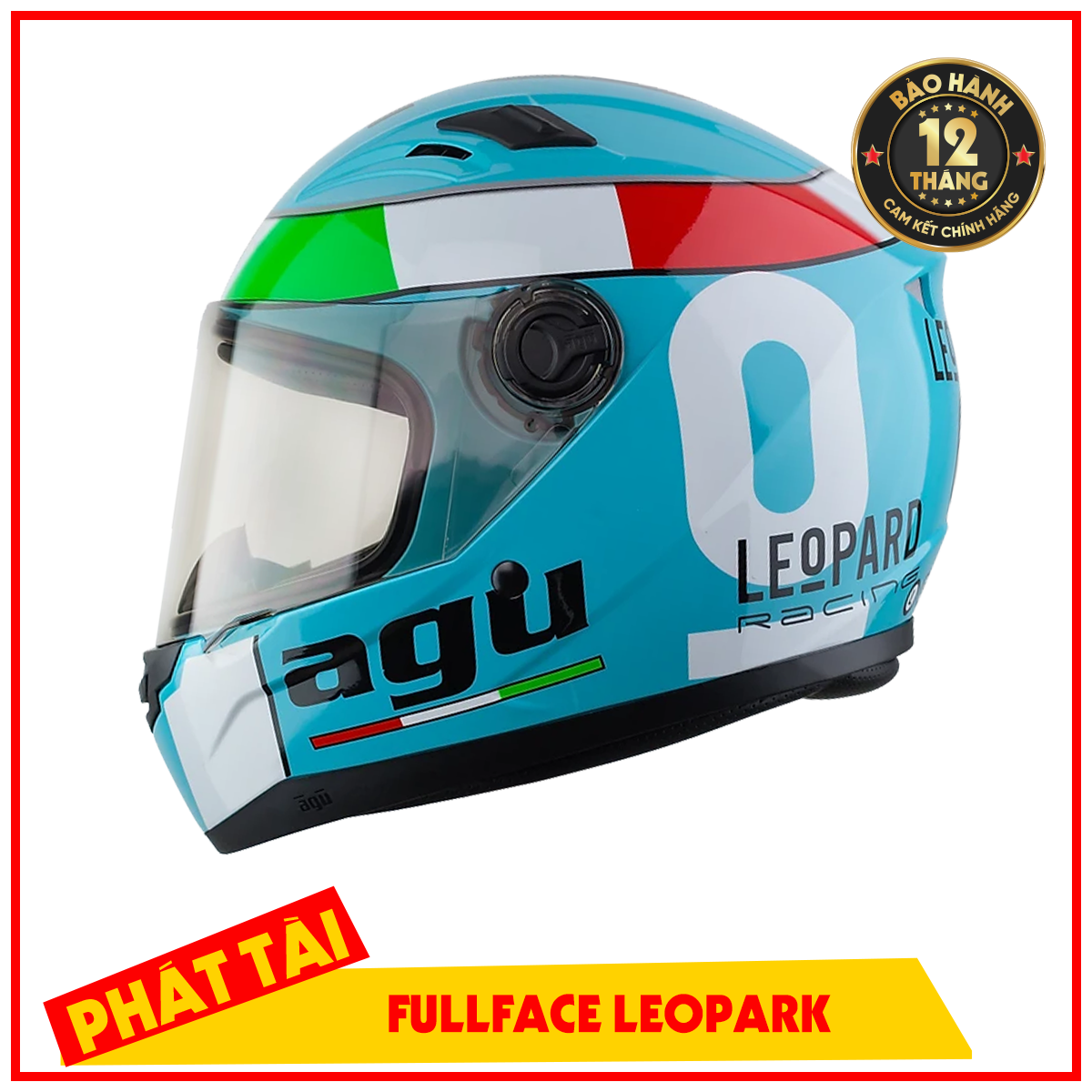 Mũ Bảo Hiểm FULLFACE AGU 138-79 Tem LEOPARD - Nón AGU FULLFACE Tem 79 - Mũ Fullface Phượt Thủ - Tặng kèm túi chống sốc cho nón