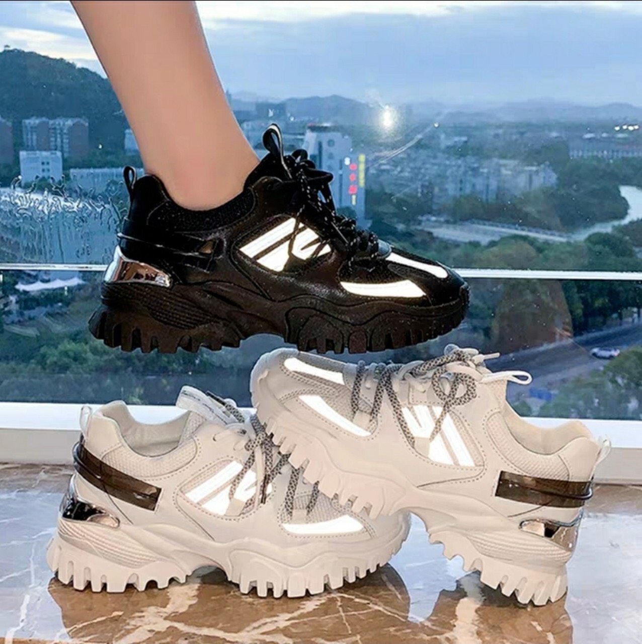 Giày nữ sneakers thể thao đi học giá rẻ phối phản quang đẹp năng động