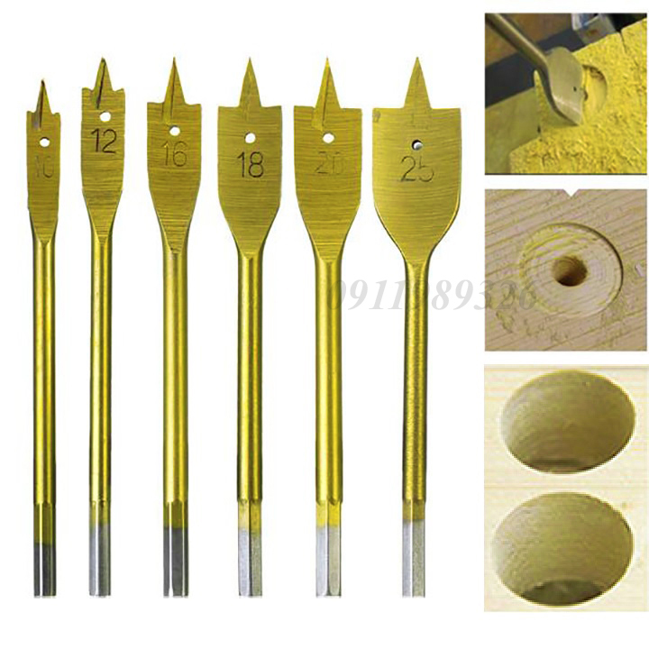 Bộ 6 mũi khoan gỗ đuôi cá - mũi khoan khoét gỗ đuôi cá phủ titanium
