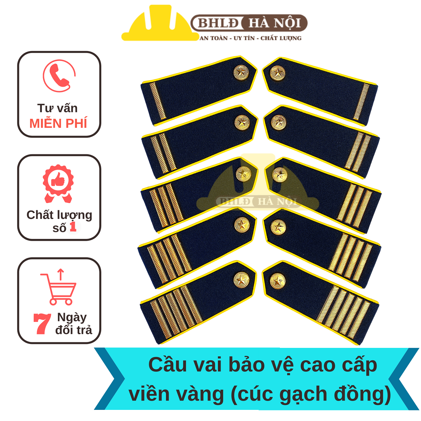 Cầu vai bảo vệ cao cấp viền vàng (cúc gạch đồng)