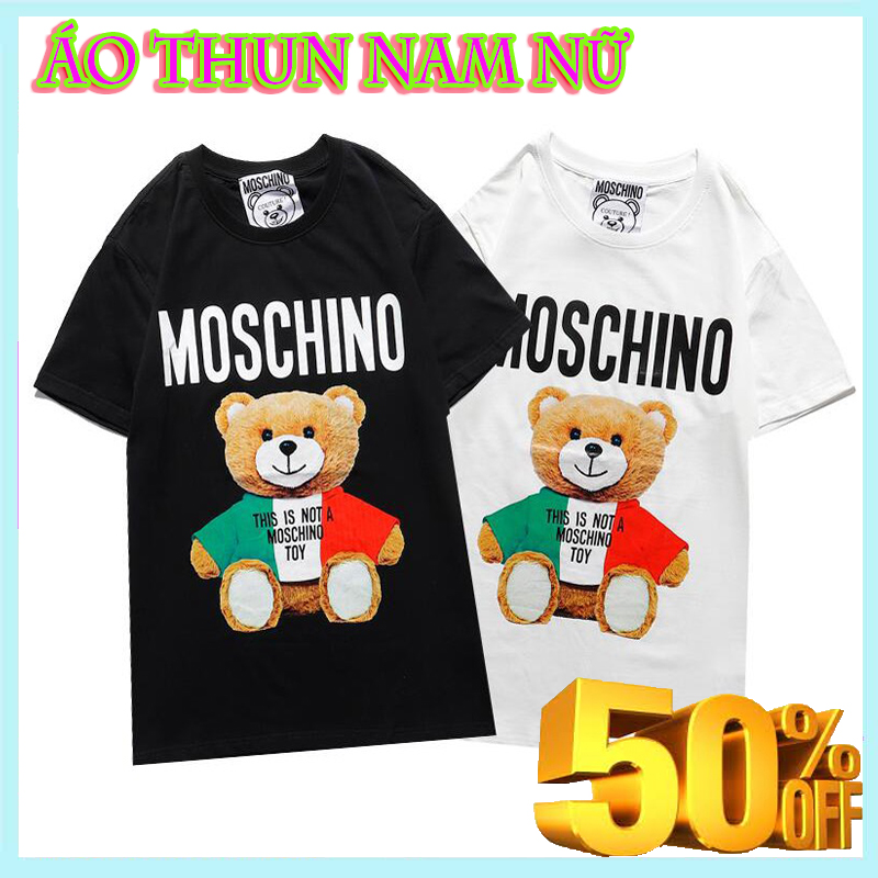 Áo Thun Chất Liệu Vải Cotton Tay Ngắn Có In Hoạ Tiết Moschino - Áo Thun Tay Ngắn Chất Cotton - Áo Thun Tay Ngắn Cổ Tròn.