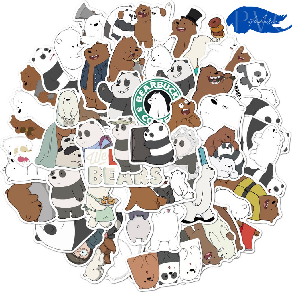 Stickers hoạt hình We Bare Bears 3 chú gấu dễ thương CNN nhãn dán 50 miếng không thấm nước