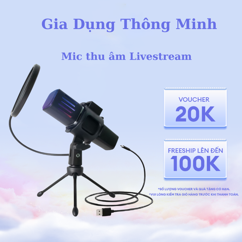 Mic Thu Âm Livestream Để Bàn Chuyên Nghiệp Có Đèn LED Mic Livestream Hát Karaoke Màng Lọc Tạp Âm Tiếng Ồn Có Giá Đỡ Và Chân Kẹp Tiện Lợi Micro Thu Âm Đa Hướng Có Dây Cho PC Laptop Điện Thoại Nhỏ Gọn Dễ Dàng Kết Nối App