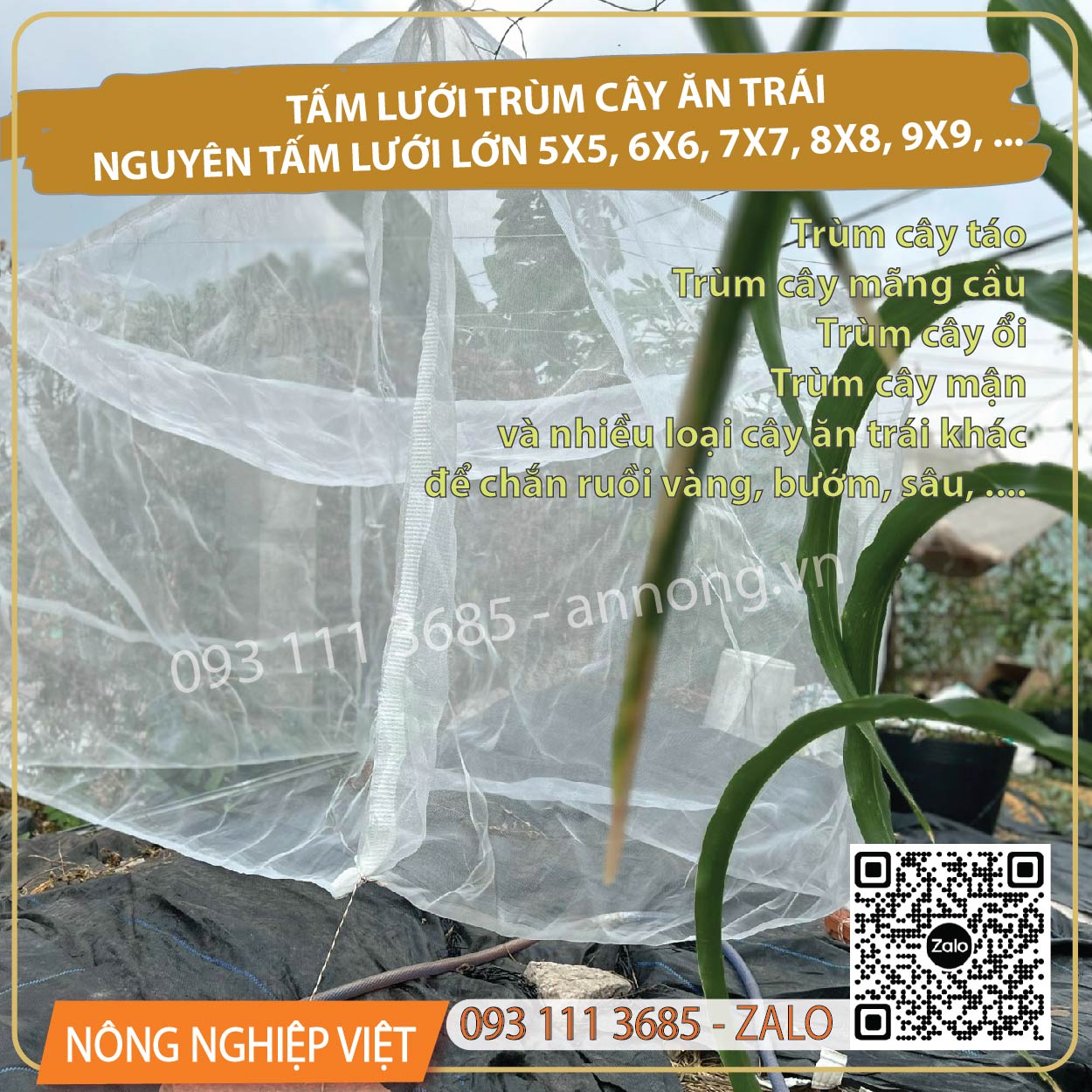 Tấm lưới trùm cây táo, lưới trùm cây mận, lưới trùm cây cam chắn ruồi vàng - Lưới chắn côn trùng 25 mesh loại xịn