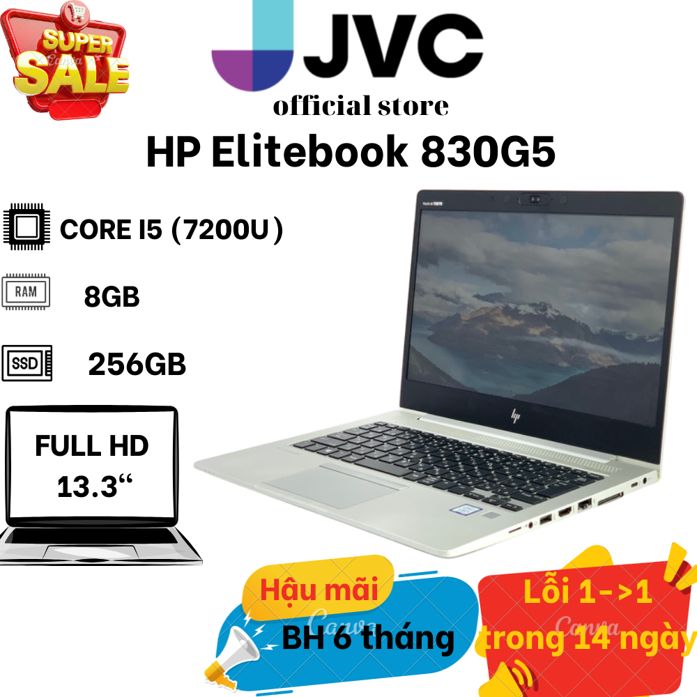 !!sale tết!laptop hp elitebook 830 g5 core i5 7200u ram 8gb ssd 256 màn hình fullhd pin>4h