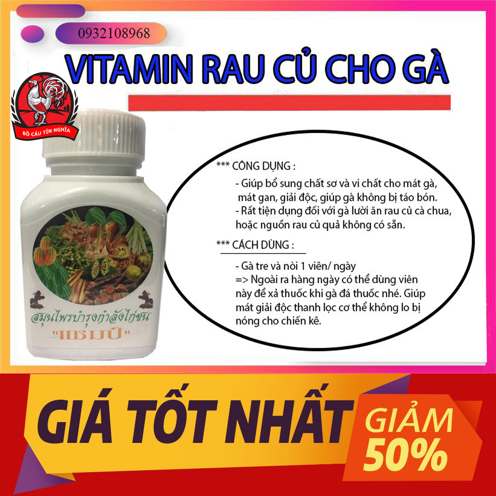 [HOÀN TIỀN 10%]COMBO 3 HÔP VITAMIN RAU CỦ QUẢ[LỌ 100 VIÊN] CUNG CẤP CHẤT XƠ,VITAMIN RAU CỦ GIÚP CẢI THIỆN QUÁ TRÌNH TIÊU HÓA CHO GÀ ĐÁ,THUỐC GÀ ĐÁ THÁI LAN ĐƯỢC ƯA CHUỘNG.