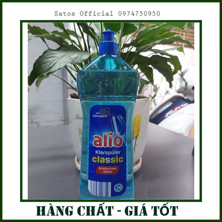 Nước làm bóng / nước trợ xả Alio 1lit. dành cho máy rửa chén/ bát. Hỗ trợ làm khô, làm thơm và bóng bát đĩa