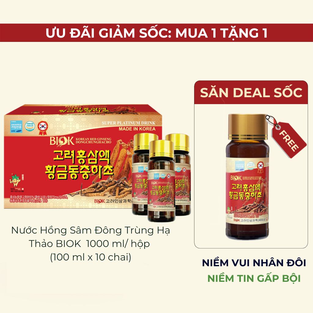 Hộp 10 chai nước hồng sâm đông trùng hạ thảo biok nhập khẩu hàn quốc