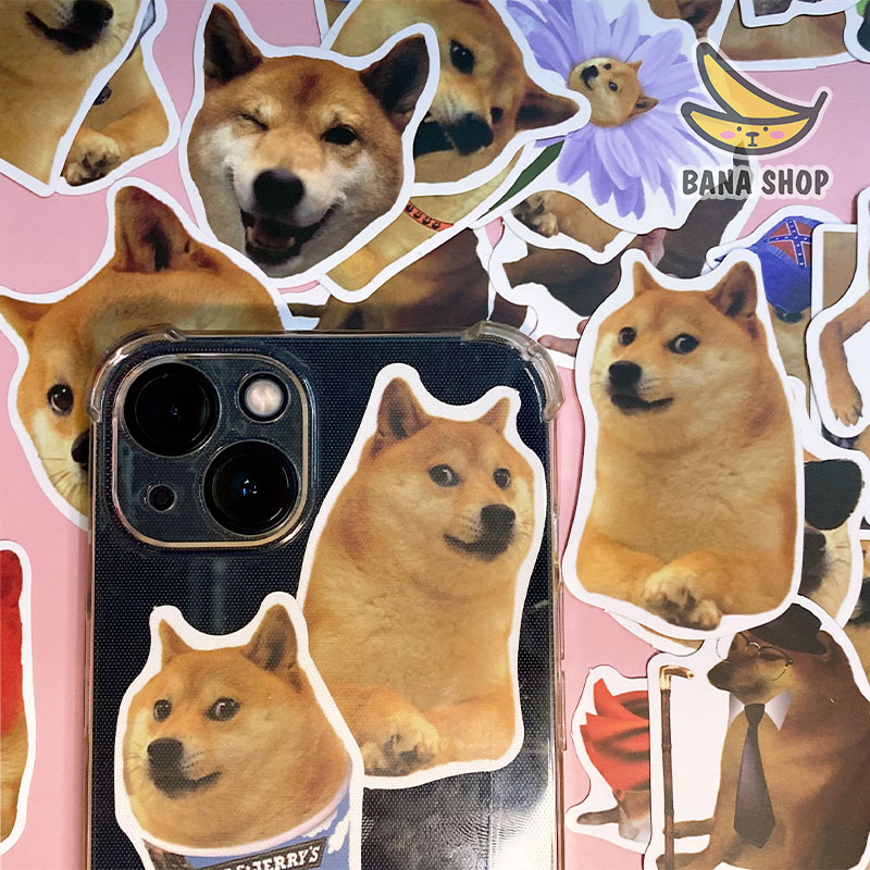 Set 50 sticker hình dán chó shiba cheems doge meme vàng