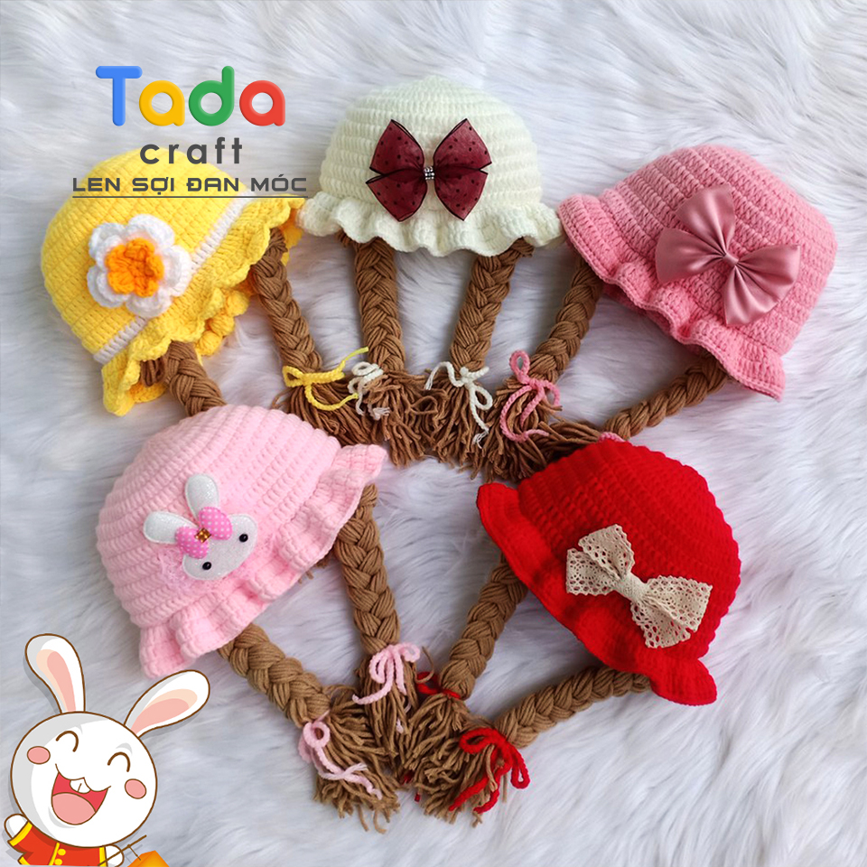 Nón Len Có Hai Bím Tóc Giả Cho Bé (Nón Bím Tóc Handmade)