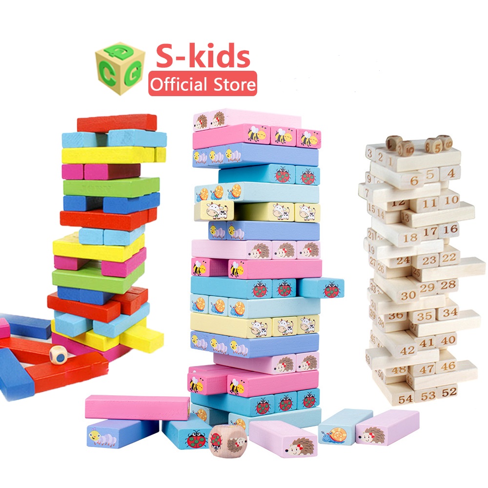 Đồ Chơi Rút Gỗ loại lớn 51 và 54 thanh S-Kids, Bộ xếp khối domino cho bé vui chơi và sáng tạo