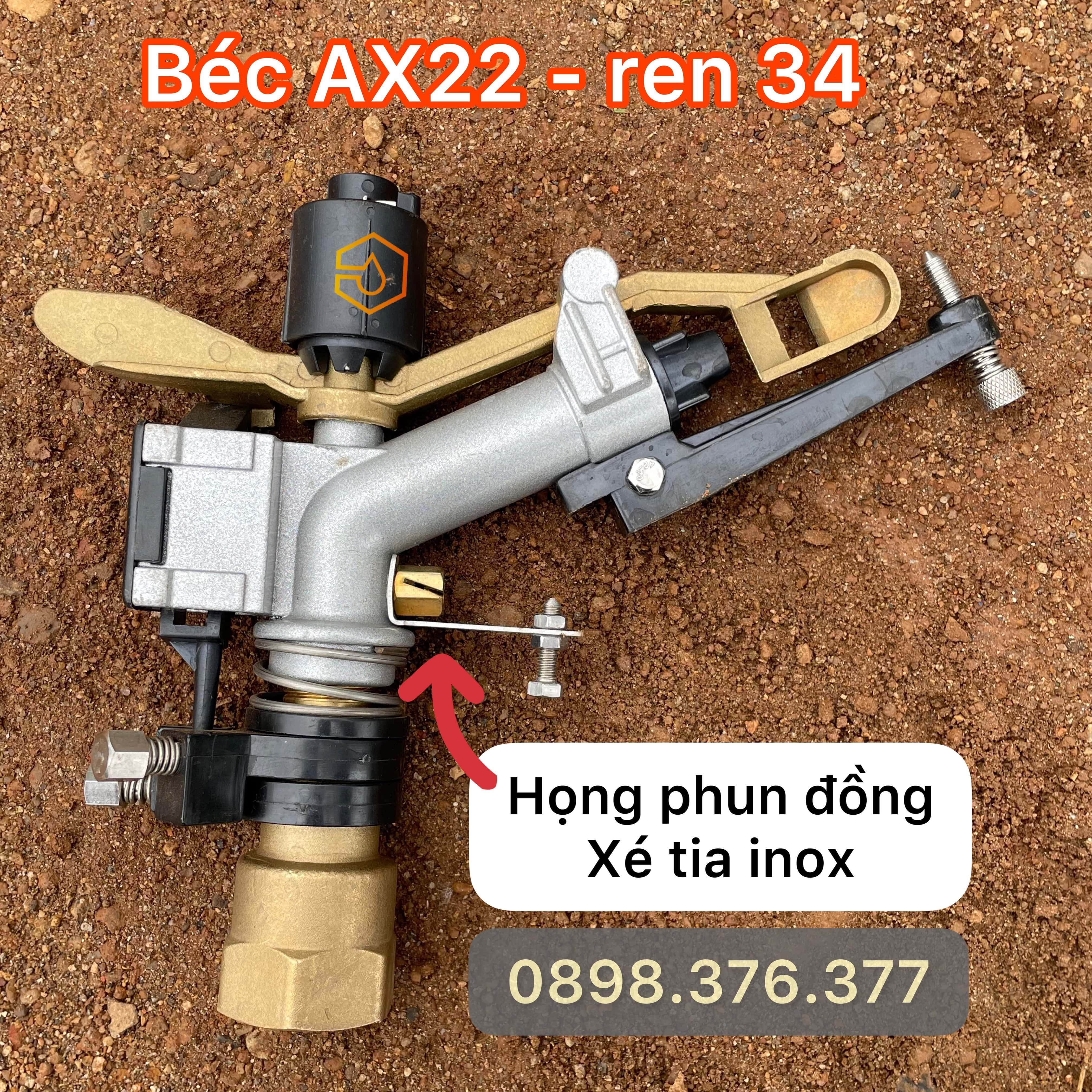 Béc ax22 - béc tưới phun mưa cánh đập bán kính 18m đi ống 34 chạy bơm 750w